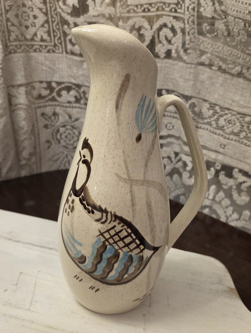 Vintage Red Wing Pottery Bob White Quail Pitcher Mid Century Modern MCM 11.5"